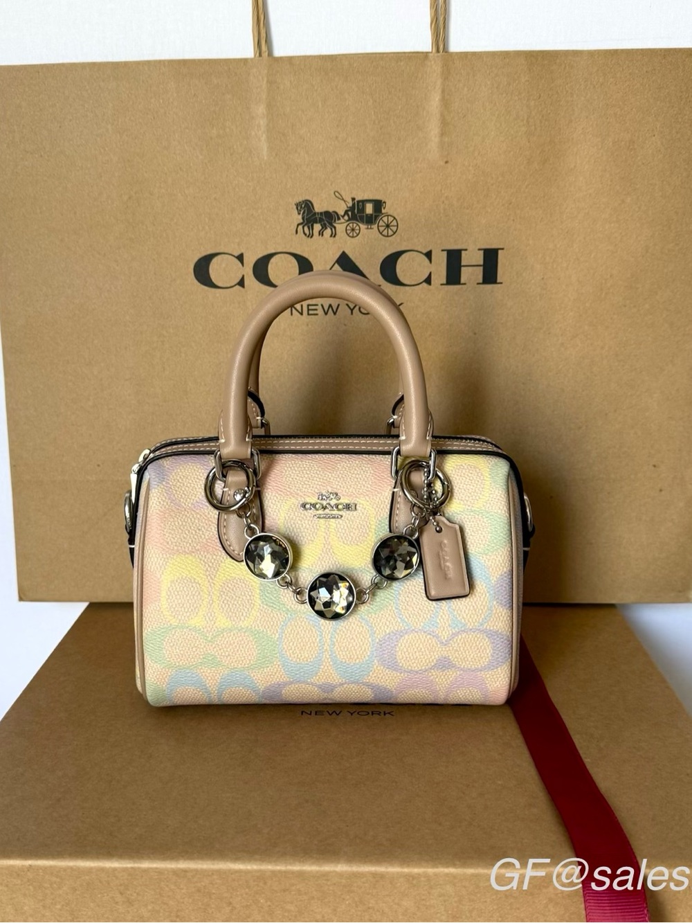 NWT Coach Mini Rowan Crossbody Rainbow Signature CDC39 + Gift Set ready to gift
